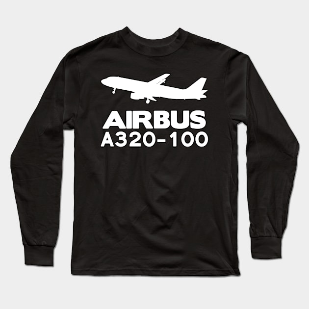 Airbus A320-100 Silhouette Print (White) Long Sleeve T-Shirt by TheArtofFlying